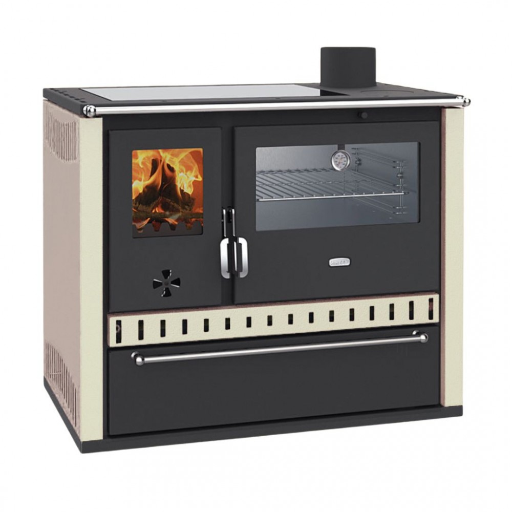 Sporák na drevo Prity GT, s rúrou z nehrdzavejúcej ocele, sklokeramickou varnou doskou a zásuvkou, 15 kW | Wood Burning Stoves |  |