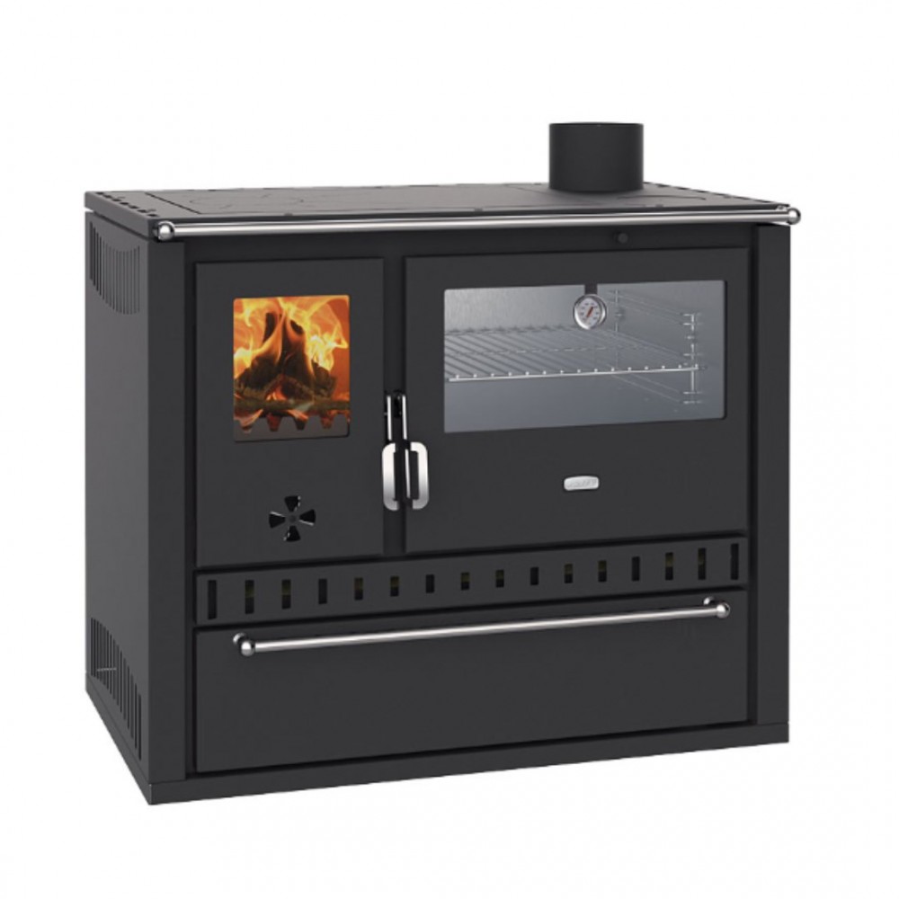 Sporák na drevo s teplovodným výmenníkom Prity GT W10, s rúrou z nehrdzavejúcej ocele, oceľovou varnou doskou a zásuvkou, 9,6 kW | Wood Burning Stoves |  |