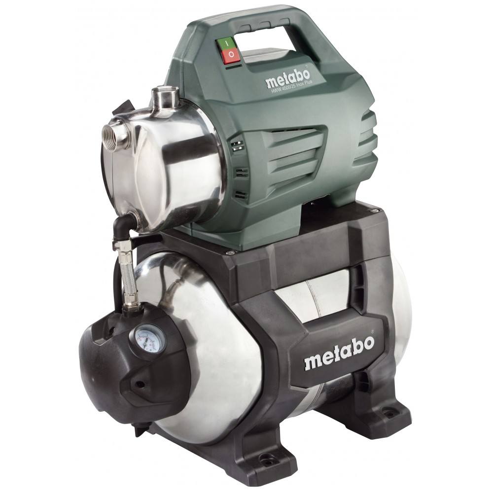 Jednofázové hydroforové vodné čerpadlo METABO HWW 4500/25 INOX PLUS, výkon 1300 W, prietok 4500 l/h, dopravná výška 48 m, objem nádrže 24 l |  |  |