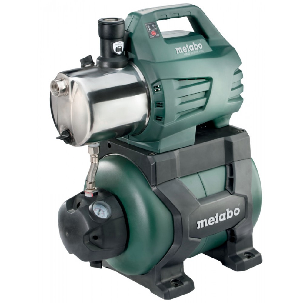 Jednofázové hydroforové vodné čerpadlo METABO HWW 6000/25 INOX, výkon 1300 W, prietok 6000 l/h, výtlačná výška 55 m, objem nádrže 24 l |  |  |