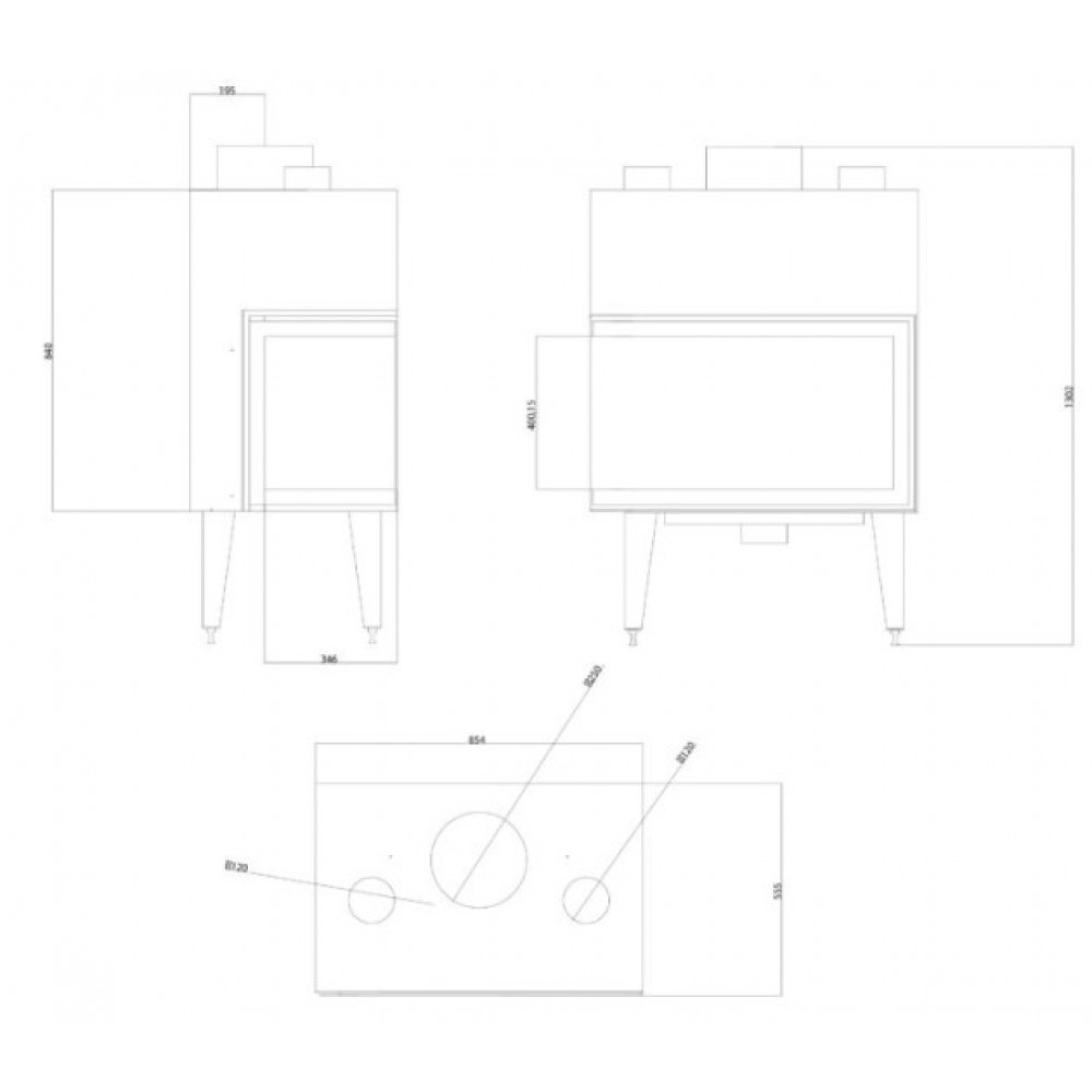 Krbova vlozka Balkan Energy ATS STABLE AIR CORNER 800, s vzduchové kanály, vľavo, 15.15kW | Krby na drevo | Krby |