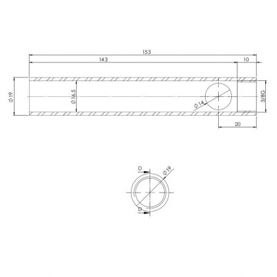 Trubica pre zapaľovač / rezistor peletových kachlí, priemer 19mm, dĺžka 153mm, závit 3/8" - Zapaľovače / rezistory pre peletové kachle