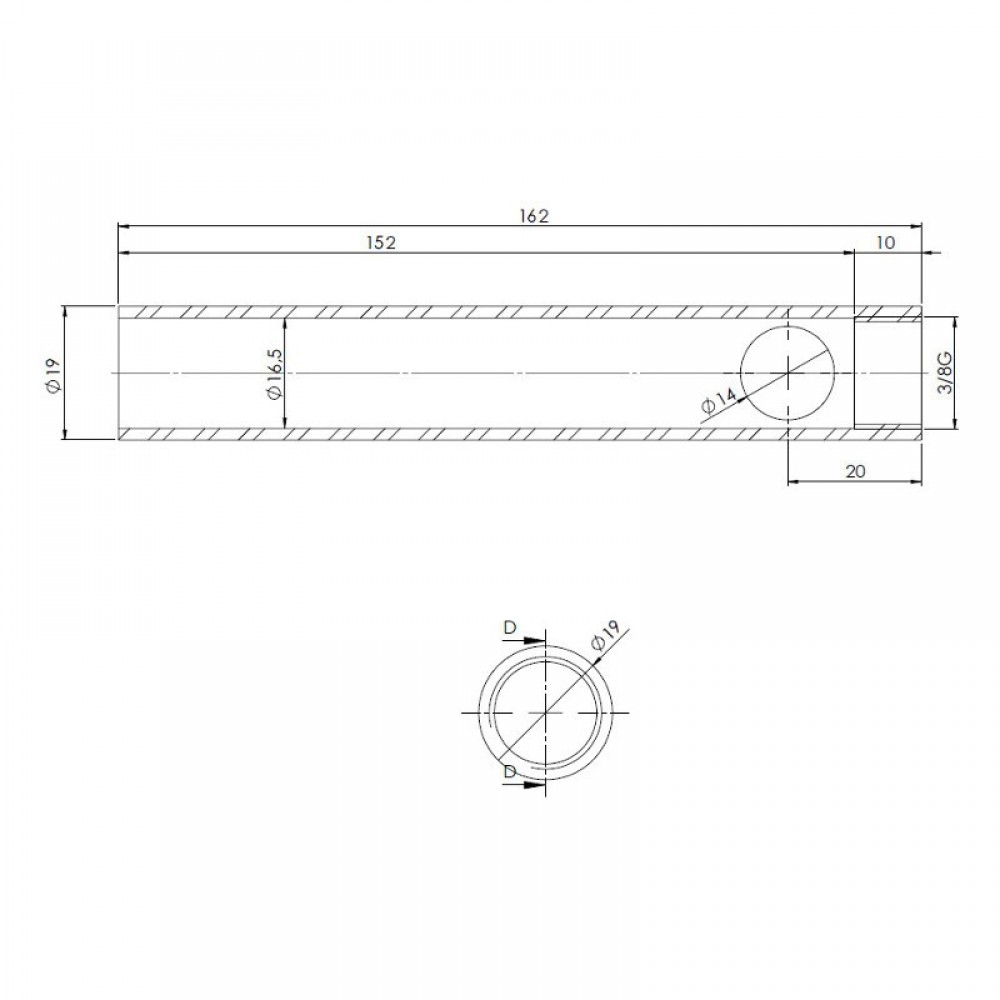 Trubica pre zapaľovač / rezistor peletových kachlí, priemer 19mm, dĺžka 162mm, závit 3/8" | Zapaľovače / rezistory pre peletové kachle | Diely pre peletové kachle |