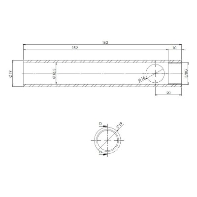 Trubica pre zapaľovač / rezistor peletových kachlí, priemer 19mm, dĺžka 162mm, závit 3/8" - Zapaľovače / rezistory pre peletové kachle