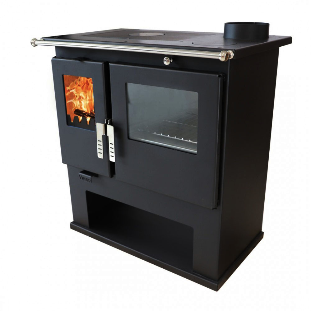 Sporák na drevo Verso CS Inox Pravý s nerezovou rúrou, 7.7kW | Krbové kachle s rúrou | Krbové kachle |