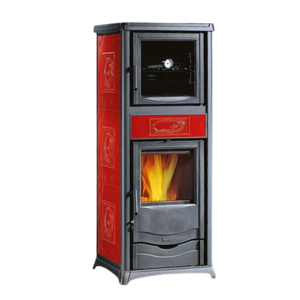 Taliansky kachle / piecka na drevo s rúrou La Nordica Rossella Plus Forno Evo, červená, 9.4kW | Krbové kachle s rúrou | Krbové kachle |