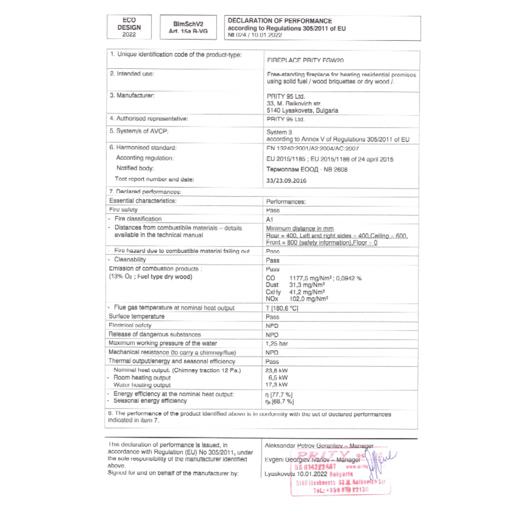 Krbové kachle s teplovodným výmenníkom s rúrou Prity FG W20, 23.8kW | Krbové kachle s rúrou | Krbové kachle |