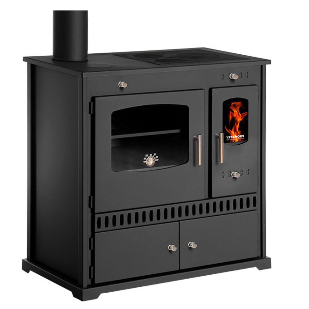 Sporák na drevo Prometey Perfect Eco s vývodom dymu naľavo, 7 kW | Krbové kachle s rúrou | Krbové kachle |