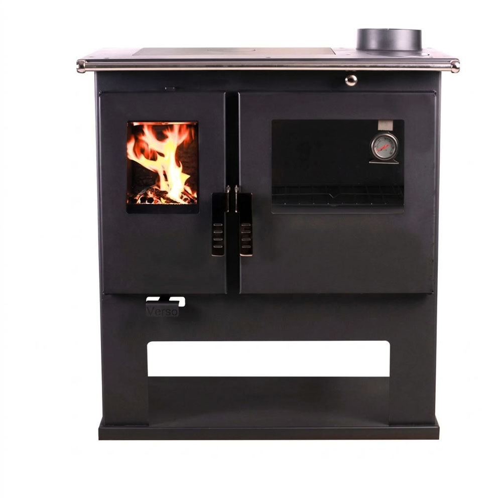 Sporák na drevo Verso CS Inox Pravý s nerezovou rúrou, 7.7kW | Krbové kachle s rúrou | Krbové kachle |