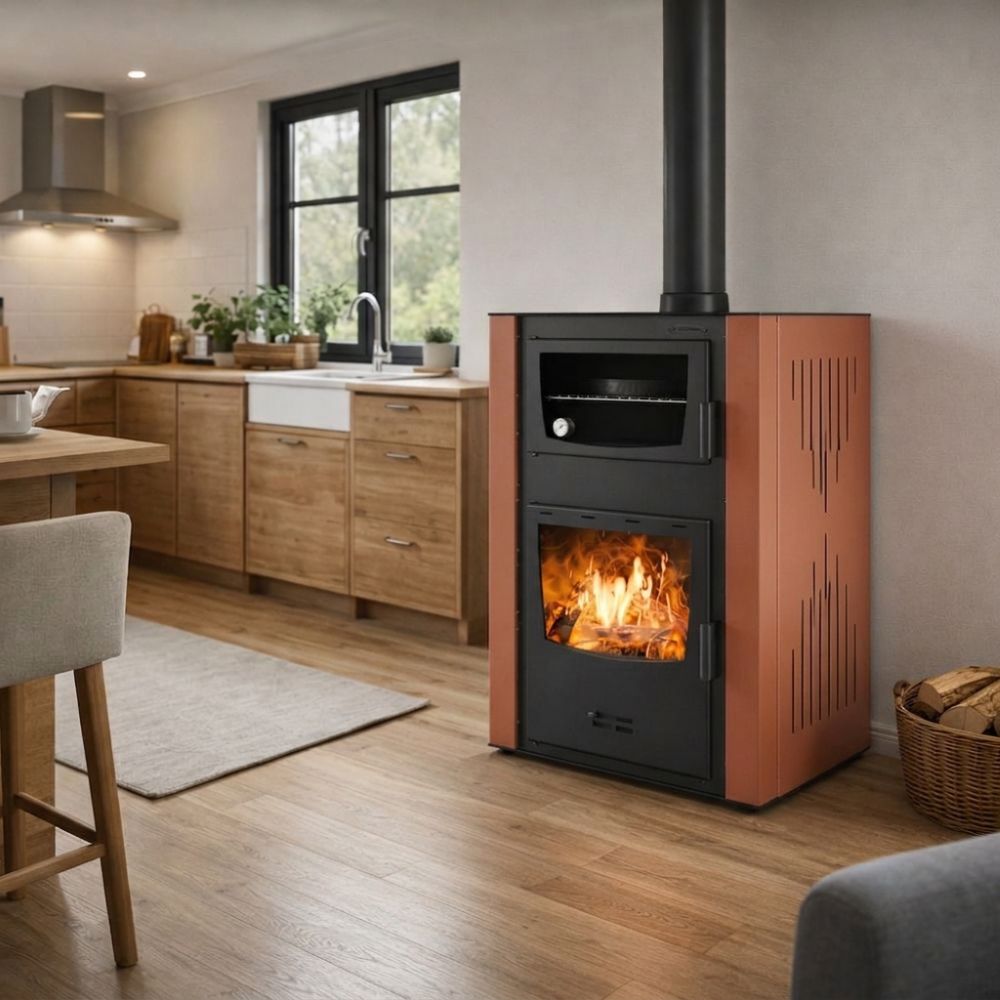 Krbové kachle s teplovodným výmenníkom s rúrou Velmora Fire ATS HYDRO ΜΑSΙΝΑ 90-30 terakotová, 35kW | Krbové kachle s teplovodným výmenníkom | Krbové kachle |
