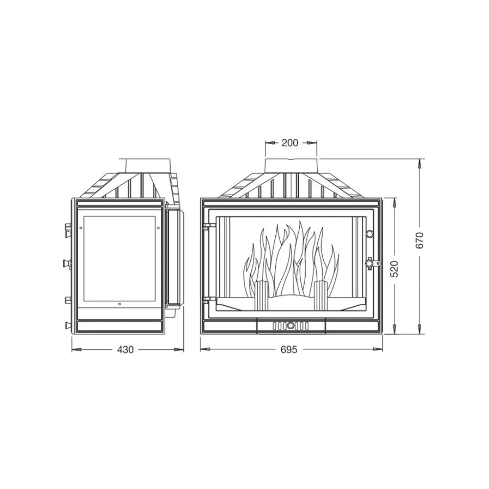 Krbová vložka UNIFLAM 700 STANDARD s klapkou, ľavá strana, 14 kW | Liatinové krbové vložky | Krby |