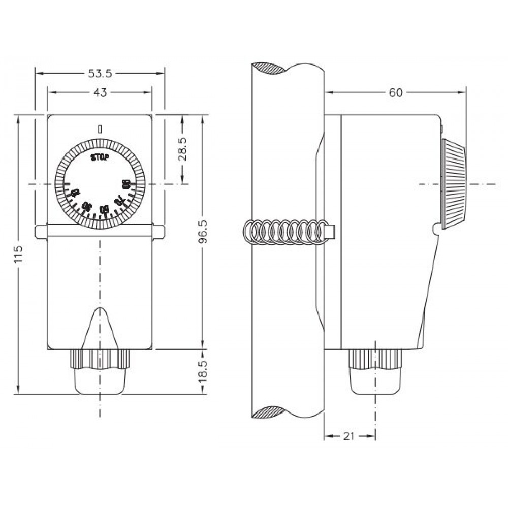 Elektromechanický kontaktný termostat Cewal, Plastové puzdro | Thermostats | Control Devices |