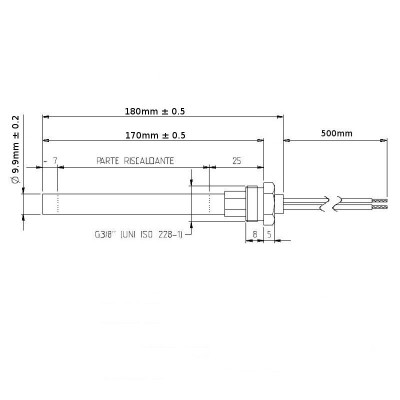 Zapaľovač / rezistor pre peletové kachle Olivieri, Laminox a iné, celková dĺžka 180mm, 300W - Zapaľovače / rezistory pre peletové kachle