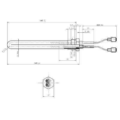 Zapaľovač / rezistor pre peletové kachle Palladio a iné, celková dĺžka 145mm, 250W - Zapaľovače / rezistory pre peletové kachle