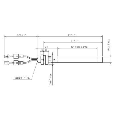 Zapaľovač / rezistor pre peletové kachle Girolami, celková dĺžka 120mm, 235W - Zapaľovače / rezistory pre peletové kachle