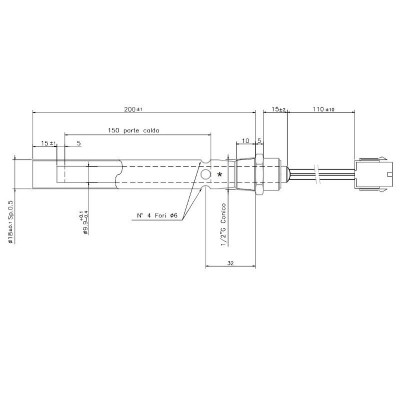 Zapaľovač / rezistor pre horáky na pelety Ferroli a iné, celková dĺžka 190mm, 350W - Zapaľovače / rezistory pre horáky na pelety