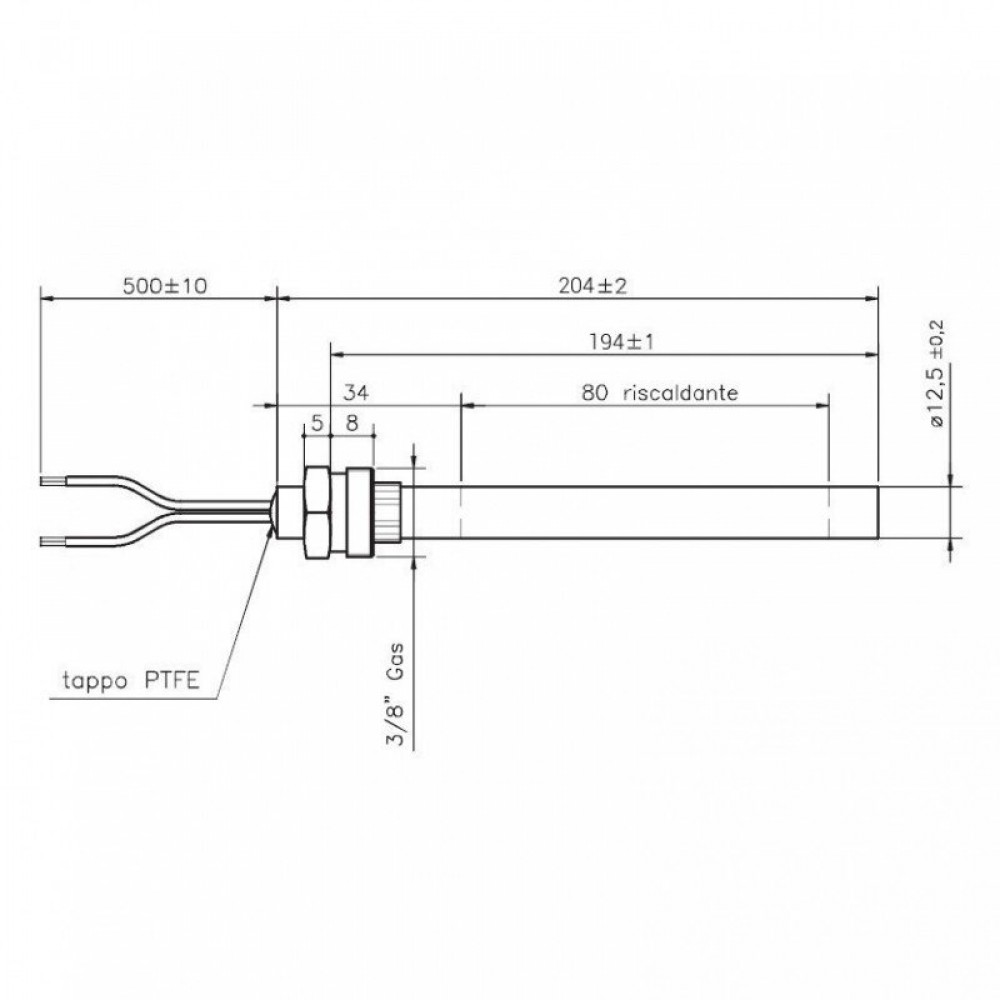 Zapaľovač / rezistor pre peletové kachle Pasqualicchio, Clam, celková dĺžka 204mm, 420W | Zapaľovače / rezistory pre peletové kachle | Diely pre peletové kachle |