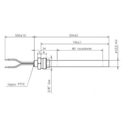 Zapaľovač / rezistor pre peletové kachle Pasqualicchio, Clam, celková dĺžka 204mm, 420W - Zapaľovače / rezistory pre peletové kachle