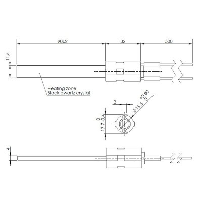 Zapaľovač / rezistor s čiernym kremenným kryštálom pre peletové kachle Eco Spar, BURNiT, Palazzetti, Ravelli, MCZ, celková dĺžka 122mm, 300W - Zapaľovače / rezistory pre peletové kachle