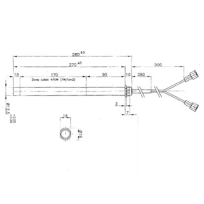 Zapaľovač / rezistor pre peletové kachle Edilkamin a iné, celková dĺžka 280mm, 470W - Zapaľovače / rezistory pre peletové kachle