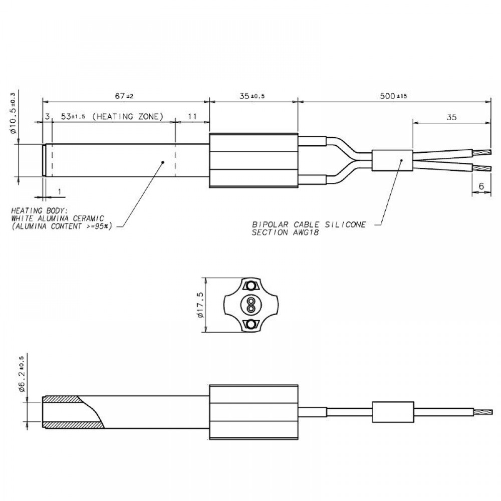 Zapaľovač / rezistor teleso pre peletové kachle Eco Spar, BURNiT, Ashley, Adler, AMG, Piazzetta, celková dĺžka 102mm, 250W - x3 | Zapaľovače / rezistory pre peletové kachle | Diely pre peletové kachle |
