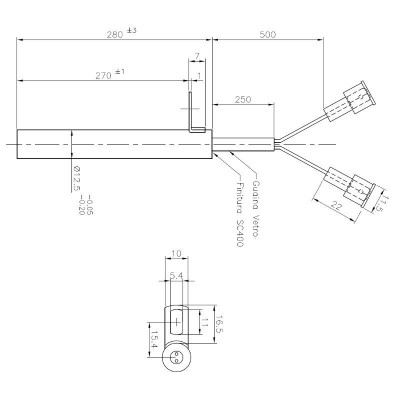 Zapaľovač / rezistor pre peletové kachle Edilkamin a iné, celková dĺžka 280mm, 470W - Zapaľovače / rezistory pre peletové kachle