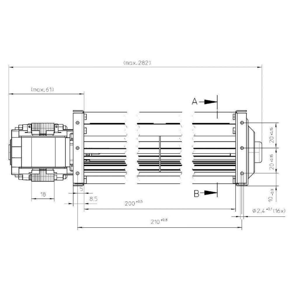 Tangenciálny ventilátor EBM pre peletové kachle La Nordica a iné s Ø45 mm, prietok 106 m³/h | Ventilátory a dúchadlá | Diely pre peletové kachle |