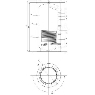Buffer Tank Sunsystem, Model PR 1500, Capacity 1500L, One heat exchange coil, Industrial Vessel - Akumulačné nádrže