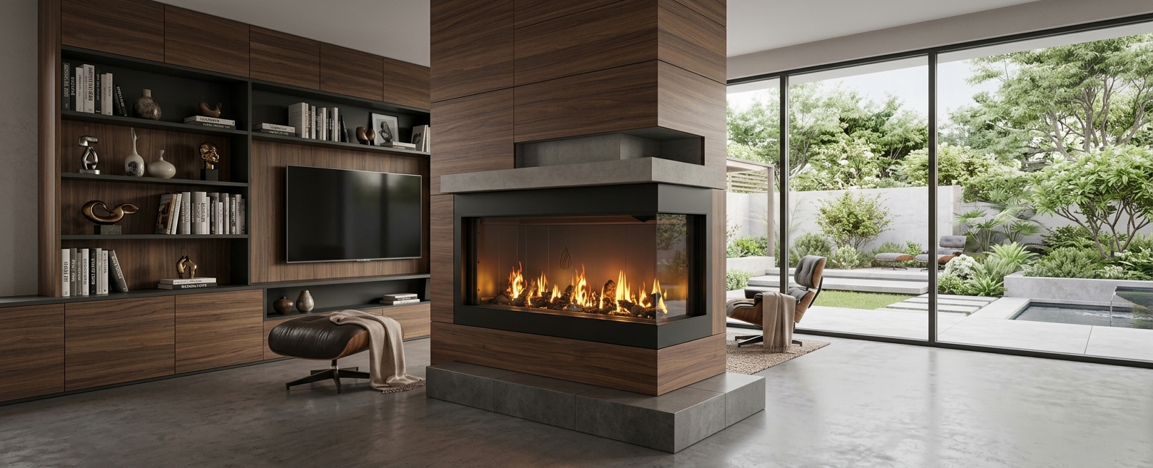 Rohový vstavaný krb Velmora Fire